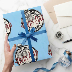 Funny Skeleton Twin Dad Make It A Double Wrapping Paper Roll Expecting Fathers Day Gift TS12 Light Blue Print Your Wear