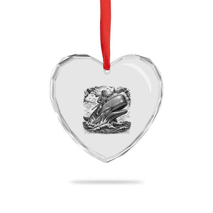 Funny Skeleton Whale Rider Heart Crystal Glass Ornament Dark Maritime Gothic Vintage Nautical Graphic