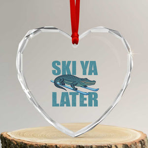 Funny Skiing Alligator Heart Crystal Glass Ornament Ski Ya Later Skier Winter Sport TS11 Transparent Glass 3'' Heart Print Your Wear