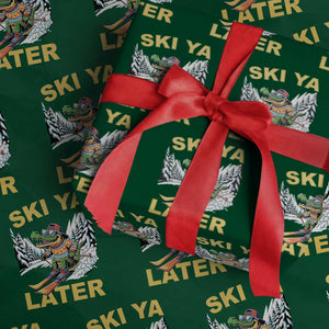 Funny Skiing Alligator Wrapping Paper Roll Ski Ya Later Skier Snow Mountain Winter Sport TS11 Green Print Your Wear