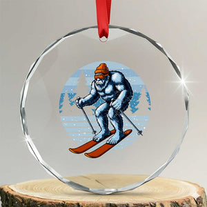 Funny Skiing Bigfoot Ski Winter Sport Yeti Snowboarder Skier Crystal Glass Ornament TS11 Transparent Glass 3'' Circle Print Your Wear