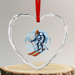 Funny Skiing Bigfoot Ski Winter Sport Yeti Snowboarder Skier Heart Crystal Glass Ornament TS11 Transparent Glass 3'' Heart Print Your Wear