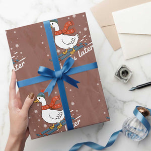 Funny Skiing Goose Wrapping Paper Roll Ski You Later Winter Vacation Sport TS11 Mocha Print Your Wear