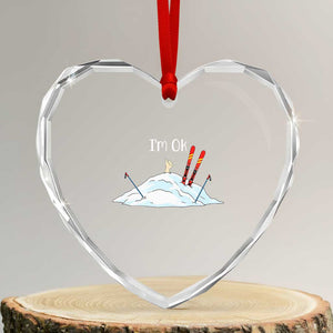 Funny Skiing Snowboarding Heart Crystal Glass Ornament I Am Okay Ski Crash Winter Sport TS11 Transparent Glass 3'' Heart Print Your Wear