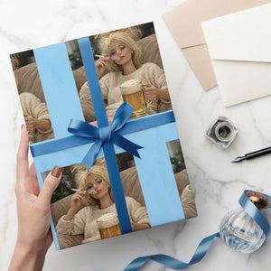 Funny Smoking And Drinking Doll Meme Wrapping Paper Roll Weekend Relaxation TS12 Light Blue Print Your Wear