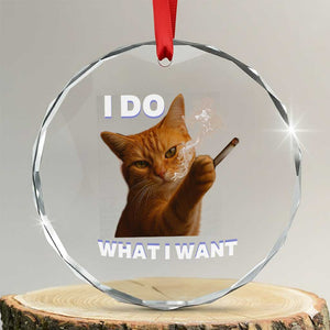 Funny Smoking Cat Crystal Glass Ornament I Do What I Want Sarcastic Cats Meme TS12 Transparent Glass 3'' Circle Print Your Wear