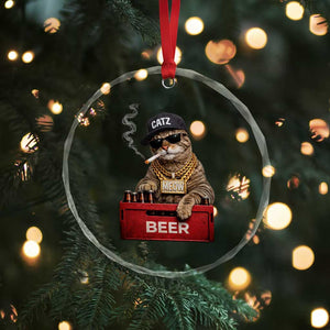 Funny Smoking Cat Meme Crystal Glass Ornament Vintage Graphic Cigarette Kitty Beer Cat Lover TS10 Print Your Wear