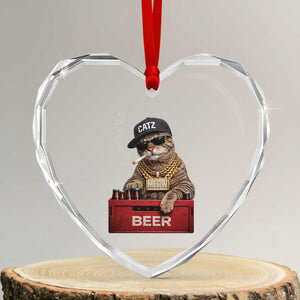 Funny Smoking Cat Meme Heart Crystal Glass Ornament Vintage Graphic Cigarette Kitty Beer Cat Lover TS10 Transparent Glass 3'' Heart Print Your Wear