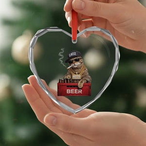 Funny Smoking Cat Meme Heart Crystal Glass Ornament Vintage Graphic Cigarette Kitty Beer Cat Lover TS10 Print Your Wear