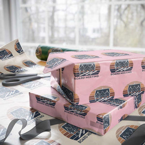 Funny Snowboarding Board Meeting Wrapping Paper Roll Retro Chairlift Snowboarders Powder Junkies TS02 Light Pink Print Your Wear