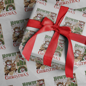 Funny Snowman Cowboy Howdy Christmas Wrapping Paper Roll Western Holiday Gift TS12 White Print Your Wear