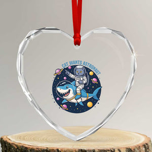 Funny Space Cat Wants Astronaut Heart Crystal Glass Ornament Sharks Sci fi Fan Universe TS12 Transparent Glass 3'' Heart Print Your Wear