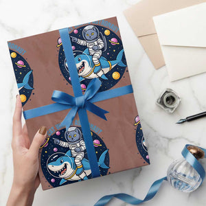 Funny Space Cat Wants Astronaut Wrapping Paper Roll Sharks Sci fi Fan Universe TS12 Mocha Print Your Wear