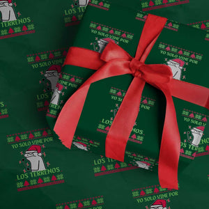 Funny Spanish Ugly Xmas Wrapping Paper Roll Yo Solo Vine Por Los Terrenos I'm Just Here For Feliz Navidad TS02 Green Print Your Wear
