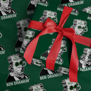 Funny St Patrick's Day Ben Dranking Wrapping Paper Roll Benjamin Franklin Retro Saint Paddy's Day TS02 Green Print Your Wear
