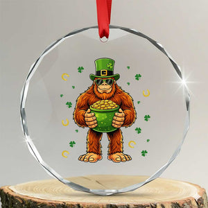 Funny St Patricks Day Bigfoot Lucky Pot Gold Sunglasses Sasquatch Crystal Glass Ornament TS11 Transparent Glass 3'' Circle Print Your Wear