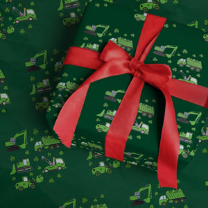 Funny St Patricks Day Construction Trucks Irish Shamrock Wrapping Paper Roll TS11 Green Print Your Wear