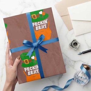 Funny St Patricks Day Wrapping Paper Roll Feckin Eejit Irish Slang Idiot Patty's Day TS02 Mocha Print Your Wear