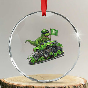 Funny St Patricks Day Dinosaur Truck Crystal Glass Ornament Irish Holiday Gift TS12 Transparent Glass 3'' Circle Print Your Wear