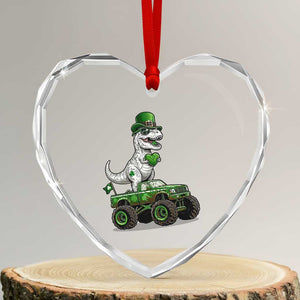 Funny St Patricks Day Dinosaur Truck Heart Crystal Glass Ornament Lucky Dino Gift TS12 Transparent Glass 3'' Heart Print Your Wear