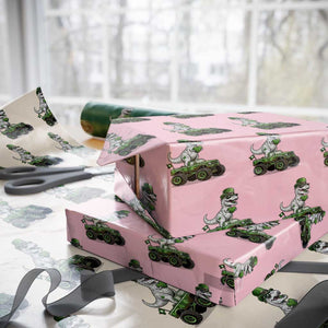 Funny St Patricks Day Dinosaur Truck Wrapping Paper Roll Lucky Dino Gift TS12 Light Pink Print Your Wear