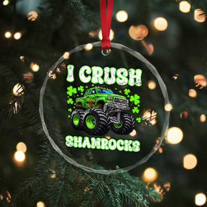Funny St Patricks Day Monster Truck Crystal Glass Ornament I Crush Shamrocks Retro TS02 Print Your Wear