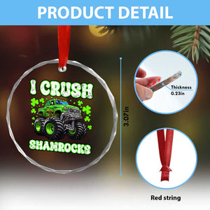 Funny St Patricks Day Monster Truck Crystal Glass Ornament I Crush Shamrocks Retro TS02 Print Your Wear