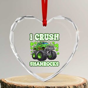 Funny St Patricks Day Monster Truck Heart Crystal Glass Ornament I Crush Shamrocks Retro TS02 Transparent Glass 3'' Heart Print Your Wear