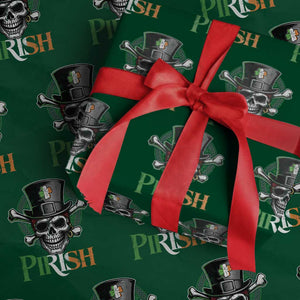 Funny St Patricks Day Pirate Wrapping Paper Roll Pirish Vintage Irish Pirate Skull TS11 Green Print Your Wear