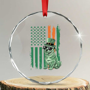 Funny St Patrick's Day Pug Leprechaun Crystal Glass Ornament Dog Lover Puppy Green American Flag TS02 Transparent Glass 3'' Circle Print Your Wear
