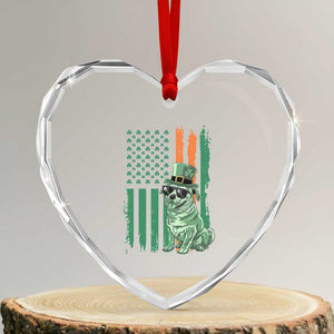 Funny St Patrick's Day Pug Leprechaun Heart Crystal Glass Ornament Dog Lover Puppy Green American Flag TS02 Transparent Glass 3'' Heart Print Your Wear