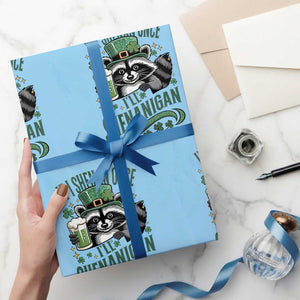 Funny St Patricks Day Raccoon Drinking Beer Wrapping Paper Roll If I Shenan Once I'll Shenanigan TS14 Light Blue Print Your Wear