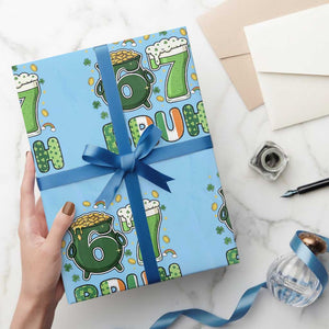 Funny St Patricks Day Six Seven Meme Wrapping Paper Roll Irish American Gift TS12 Light Blue Print Your Wear