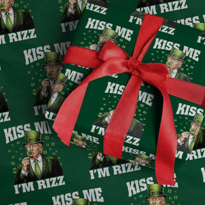 Funny St Patrick's Day Trump Wrapping Paper Roll Kiss Me I'm Rizz TS02 Green Print Your Wear