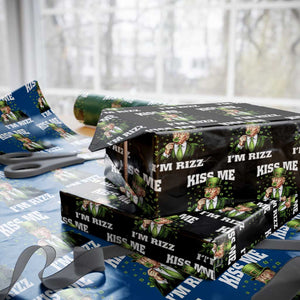 Funny St Patrick's Day Trump Wrapping Paper Roll Kiss Me I'm Rizz TS02 Black Print Your Wear