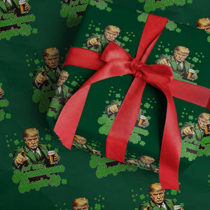 Funny St Patrick's Day Trump Wrapping Paper Roll Let The Shenanigans Begin TS02 Green Print Your Wear