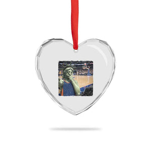 Funny Statue Of Liberty Basketball Selfie Graphic Heart Crystal Glass Ornament
