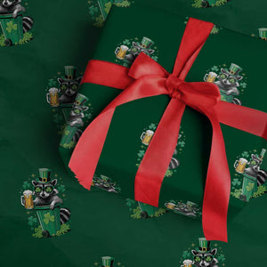 Funny St.Patrick's Day Raccoon Wrapping Paper Roll Patrick Drinking Irish TS02 Green Print Your Wear