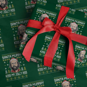 Funny Stranger Murray Christmas Wrapping Paper Roll Santa Murray Kiss My Jolly Ass TS11 Green Print Your Wear