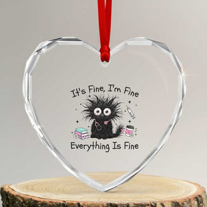 Funny Stressed Black Cat Nursing Student Life Heart Crystal Glass Ornament ts Fine Im Fine Everything Is Fine