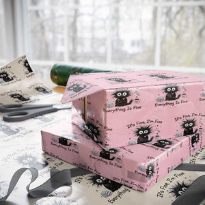 Funny Stressed Black Cat Nursing Student Life Wrapping Paper Roll ts Fine Im Fine Everything Is Fine