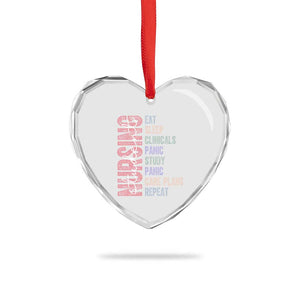 Funny Student Nurse Life Heart Crystal Glass Ornament Eat Sleep Clinicals Panic Study Repeat