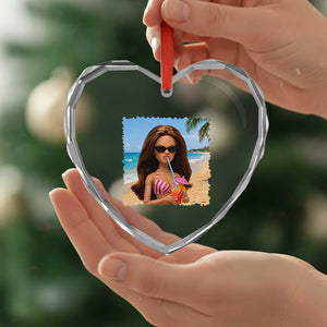 Funny Summer Doll Face Meme Heart Crystal Glass Ornament Tropical Beach Party Graphic
