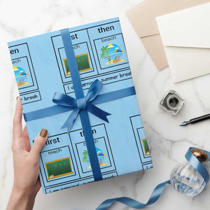 Funny Teacher Summer Break Wrapping Paper Roll First Teach Then Beach Vacation Mode TS02 Light Blue Print Your Wear