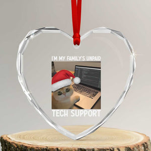 Funny Tech Support Cat Christmas Heart Crystal Glass Ornament TS14 Transparent Glass 3'' Heart Print Your Wear