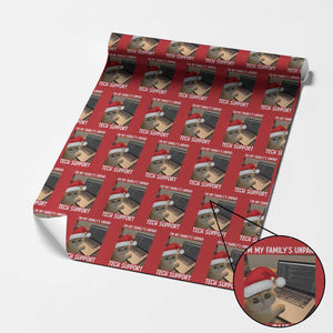 Funny Tech Support Cat Christmas Wrapping Paper Roll TS14 Red Print Your Wear