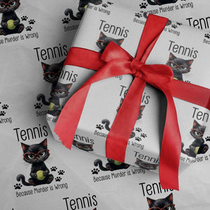 Funny Tennis Cat Gift Wrapping Paper Roll Because Murder Is Wrong TS12 White Print Your Wear