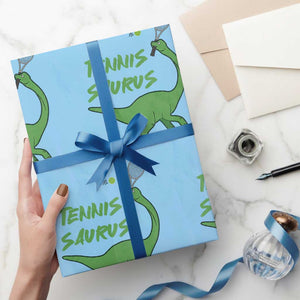 Funny Tennis Dinosaur Tennis Lover Wrapping Paper Roll Gift For Tennis Fans TS12 Light Blue Print Your Wear