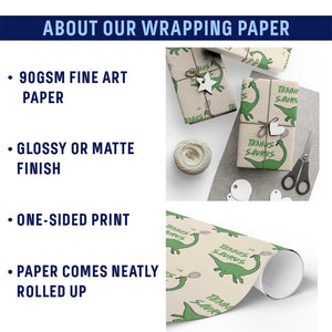 Funny Tennis Dinosaur Tennis Lover Wrapping Paper Roll Gift For Tennis Fans TS12 Print Your Wear