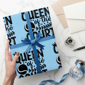 Funny Tennis Lover Gift Wrapping Paper Roll Queen Of The Court TS12 Light Blue Print Your Wear